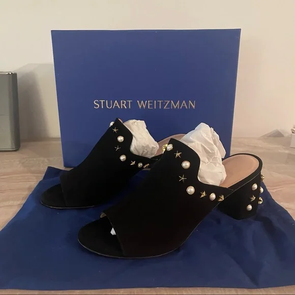 Stuart Weitzman Dohickey Embellished Suede Mule Sandal - Picture 3 of 8